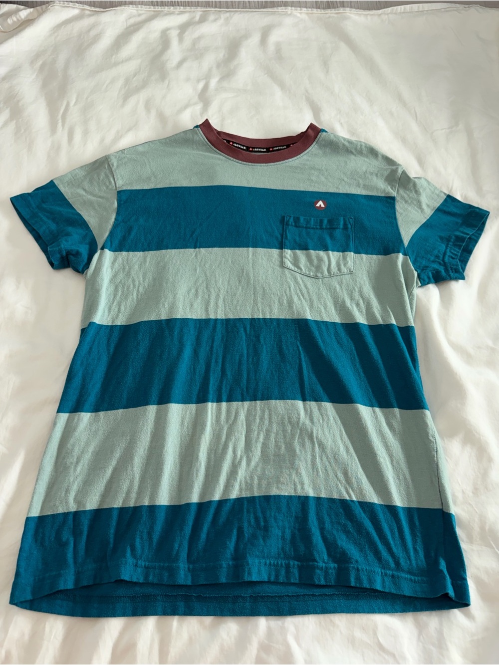 Airwalk Men's Striped Short-Sleeve Rugby Pocket Tee in Teal & Light Teal XS